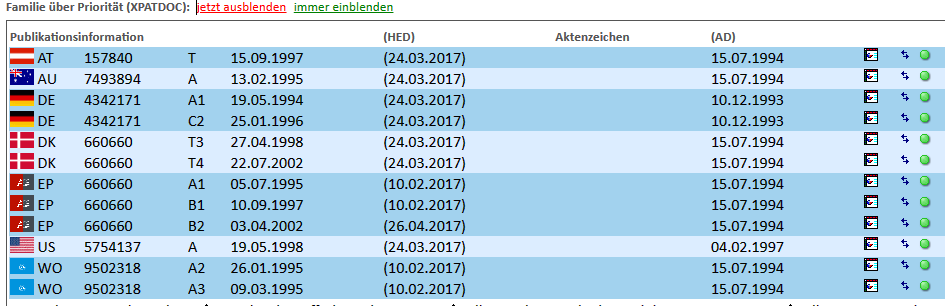 XPAT Patentfamilie Screenshot XPAT Patentfamilie Screenshot